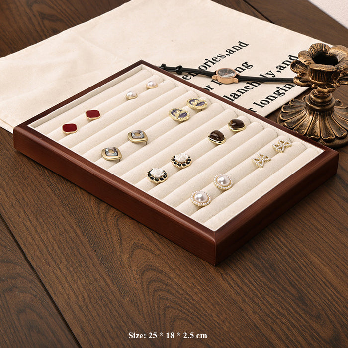 Classic Wooden & Linen Jewelry Display Tray