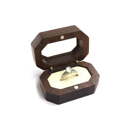 Walnut hexagon-shaped Jewelry Ring Box - Jewelry Packaging Mall