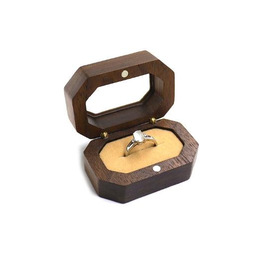 Walnut hexagon-shaped Jewelry Ring Box - Jewelry Packaging Mall