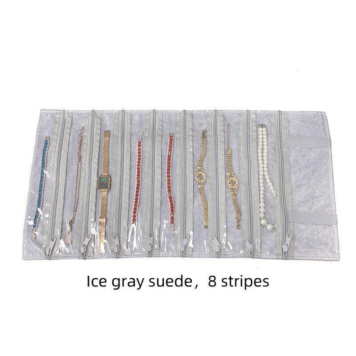 Ice Gray Velvet & Transparent PVC Jewelry Roll - Jewelry Packaging Mall