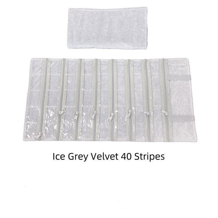 Ice Gray Velvet & Transparent PVC Jewelry Roll - Jewelry Packaging Mall