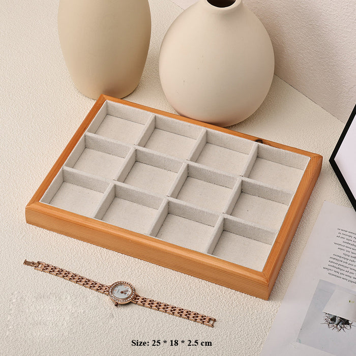 Classic Wooden & Linen Jewelry Display Tray
