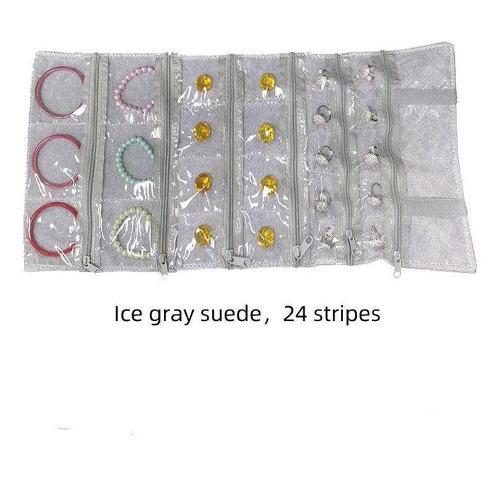 Black & Gray Velvet with Transparent PVC Jewelry Roll - Jewelry Packaging Mall