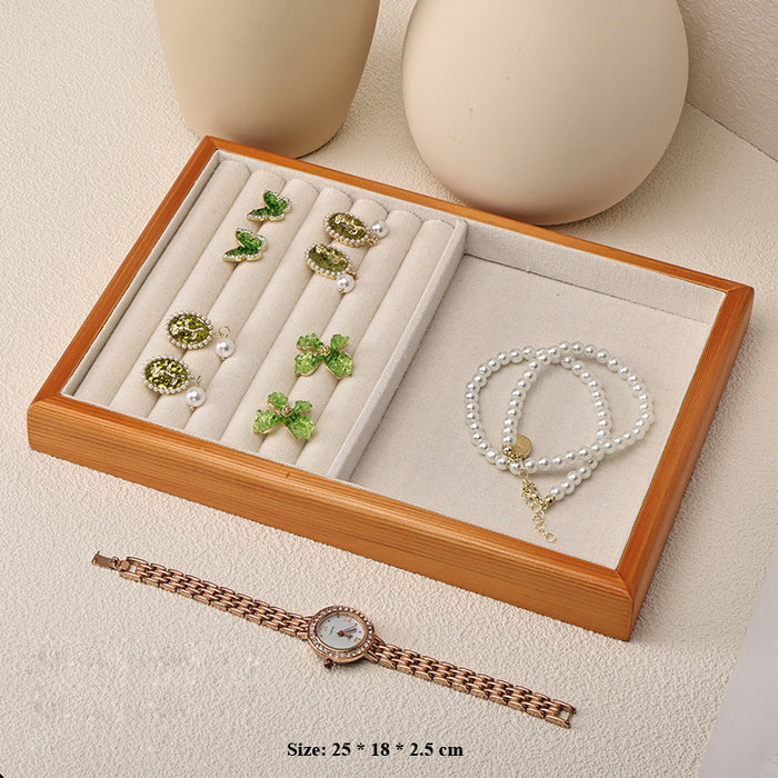 Classic Wooden & Linen Jewelry Display Tray