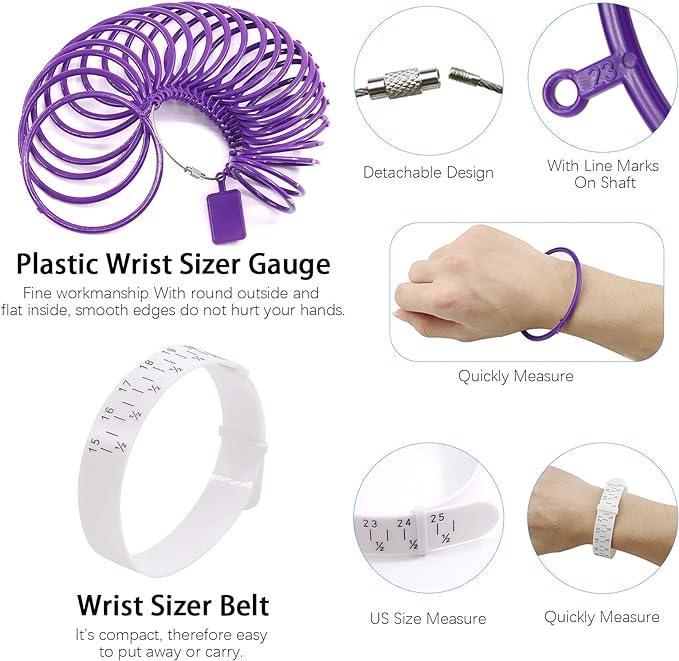 5 Pcs Jewelry Ring Bracelets Sizer Tools Measuring Set Includes Wooden Step Bracelet Mandrel, Rubber Hammer, Wire Bending Pliers, Wrist and Finger Sizer for Jewelry Making Crafts - Jewelry Packaging Mall