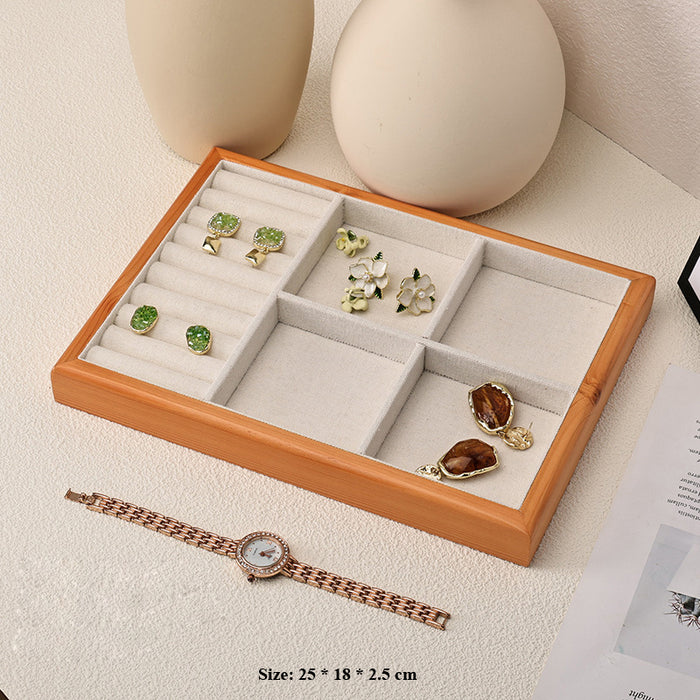 Classic Wooden & Linen Jewelry Display Tray