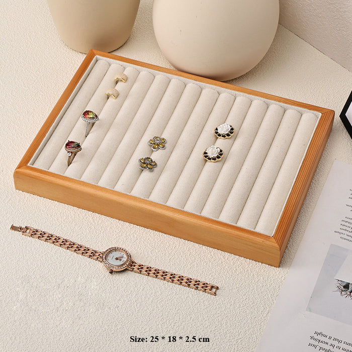 Classic Wooden & Linen Jewelry Display Tray
