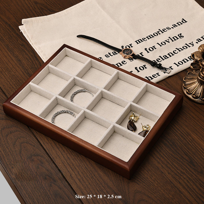 Classic Wooden & Linen Jewelry Display Tray