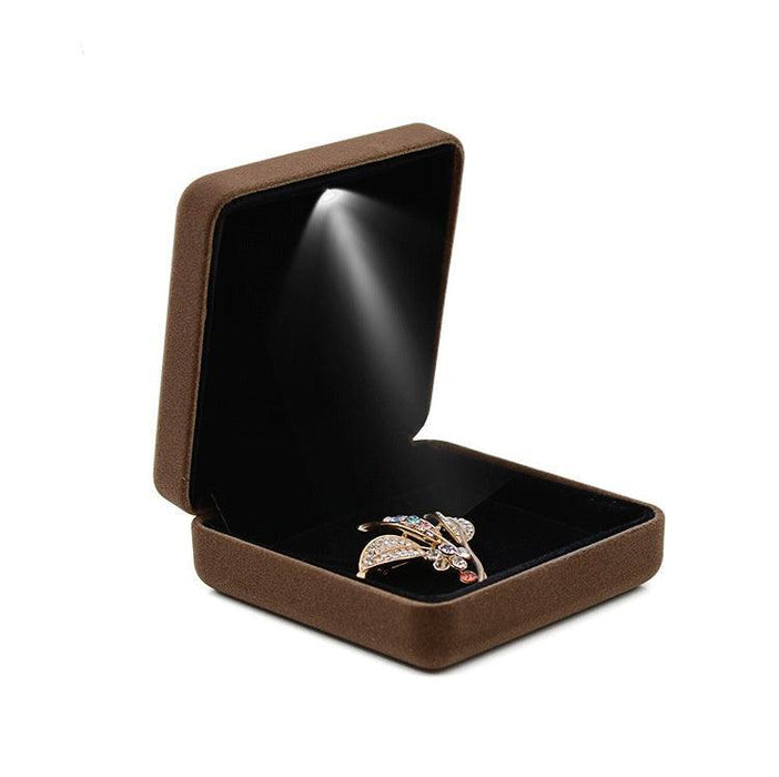 Velvet Brooch Memorial Pin Badge Box with LED - Jewelry Packaging Mall