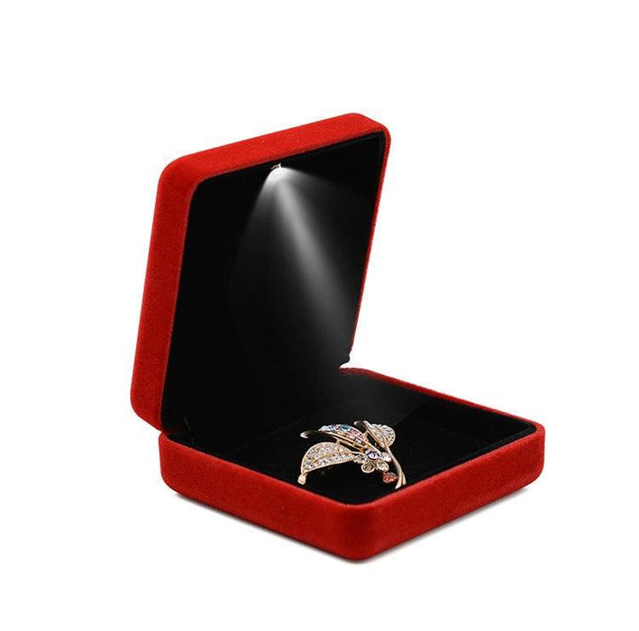 Velvet Brooch Memorial Pin Badge Box with LED - Jewelry Packaging Mall