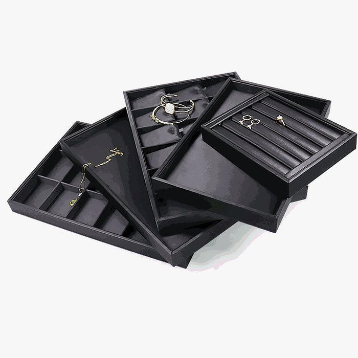 Black Linear PU Leather Showcase Trays - Jewelry Packaging Mall