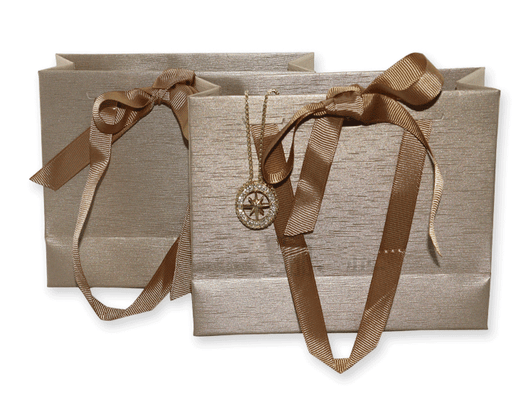 Golden Brown Shopping Bag with Ribbon (50 pcs Per Pack) - Jewelry Packaging Mall