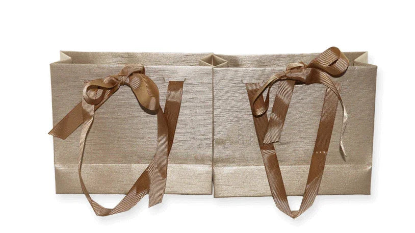 Golden Brown Shopping Bag with Ribbon (50 pcs Per Pack) - Jewelry Packaging Mall