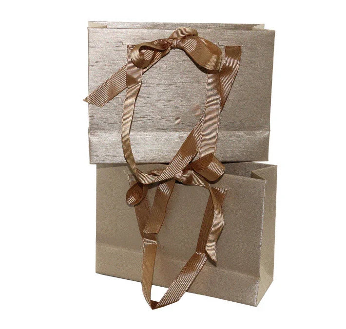 Golden Brown Shopping Bag with Ribbon (50 pcs Per Pack) - Jewelry Packaging Mall