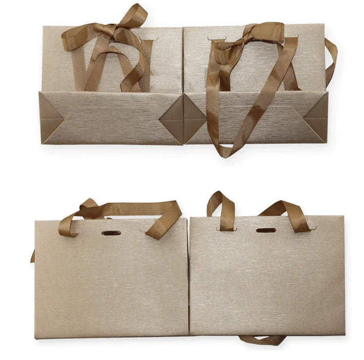 Golden Brown Shopping Bag with Ribbon (50 pcs Per Pack) - Jewelry Packaging Mall