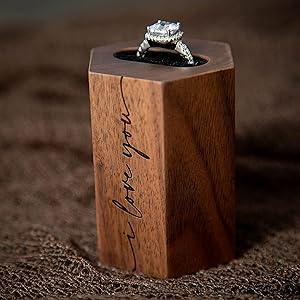 I Love You Hexagon Wood Ring Stand - Engraved Wooden Ring Holder - Jewelry Packaging Mall