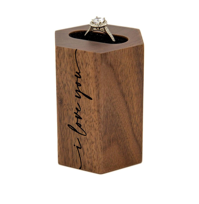 I Love You Hexagon Wood Ring Stand - Engraved Wooden Ring Holder - Jewelry Packaging Mall