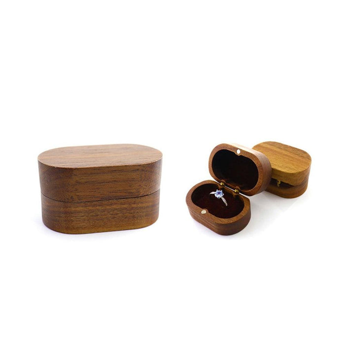 Walnut Oval Jewelry Box Wood Ring Box for Wedding Ceremony-Engagement - Jewelry Packaging Mall