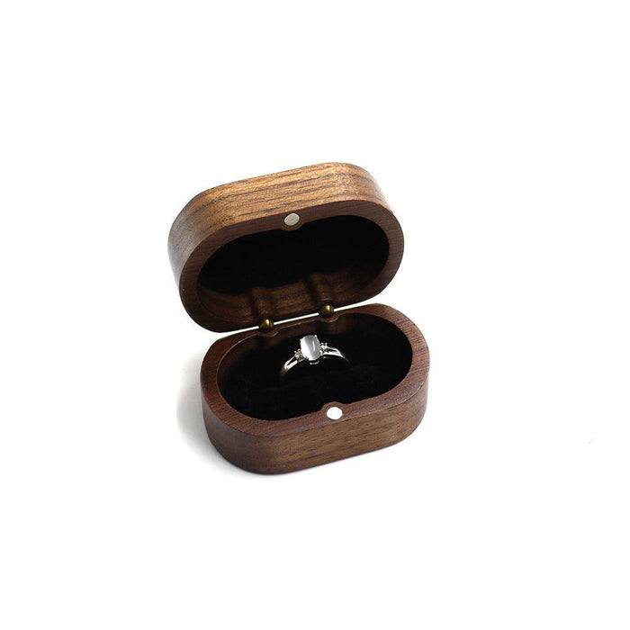 Walnut Oval Jewelry Box Wood Ring Box for Wedding Ceremony-Engagement - Jewelry Packaging Mall