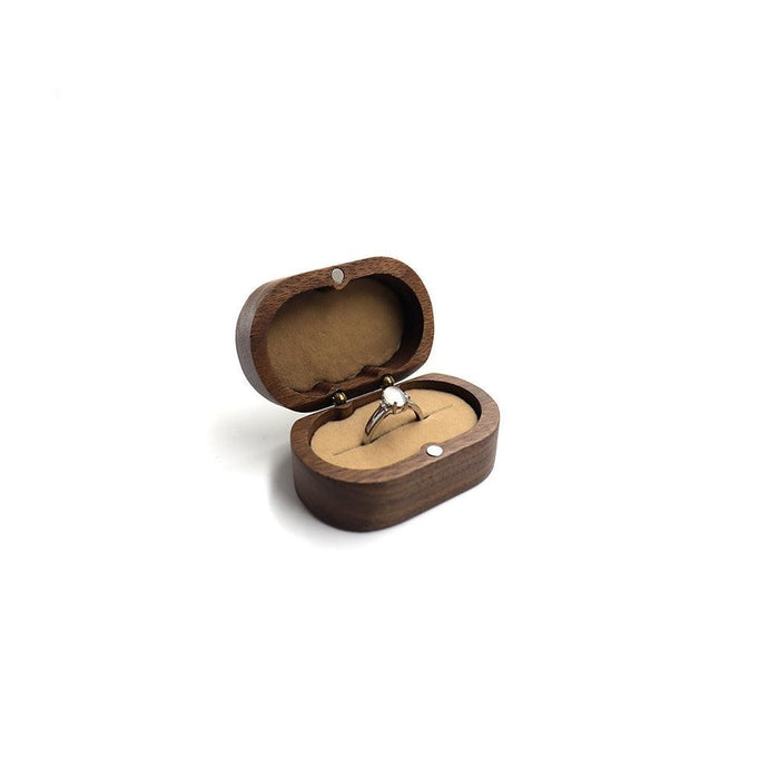 Walnut Oval Jewelry Box Wood Ring Box for Wedding Ceremony-Engagement - Jewelry Packaging Mall