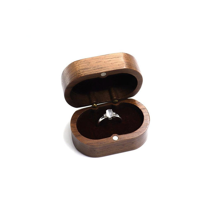 Walnut Oval Jewelry Box Wood Ring Box for Wedding Ceremony-Engagement - Jewelry Packaging Mall