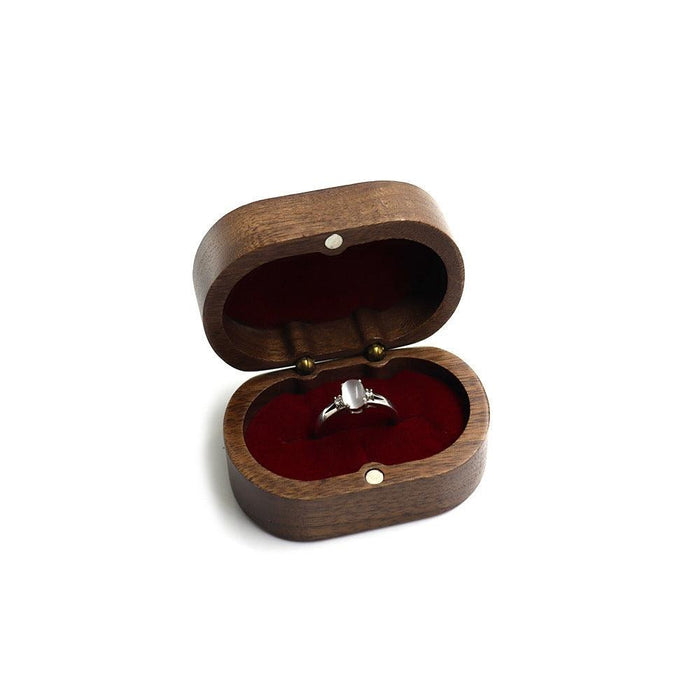 Walnut Oval Jewelry Box Wood Ring Box for Wedding Ceremony-Engagement - Jewelry Packaging Mall