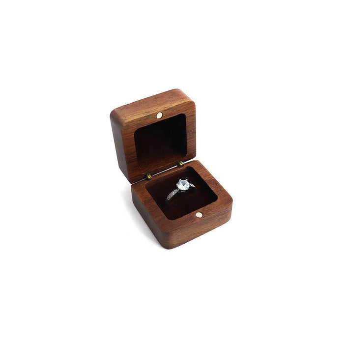 Walnut Wood Engagement Single Ring Gift Box - Jewelry Packaging Mall