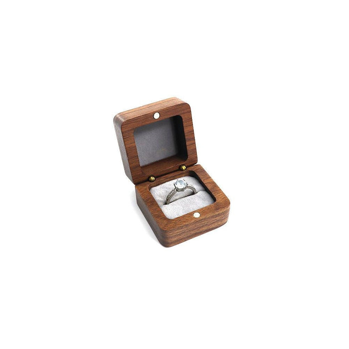 Walnut Wood Engagement Single Ring Gift Box - Jewelry Packaging Mall