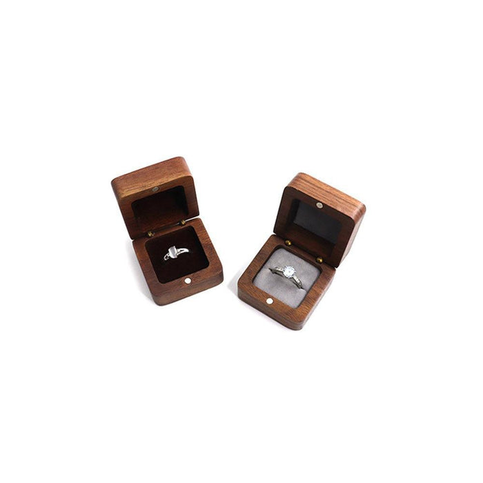 Walnut Wood Engagement Single Ring Gift Box - Jewelry Packaging Mall