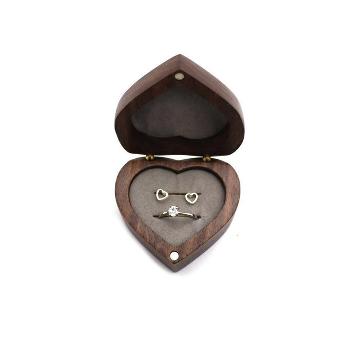 Walnut Wood Heart Single and Double ring Jewelry box - Jewelry Packaging Mall