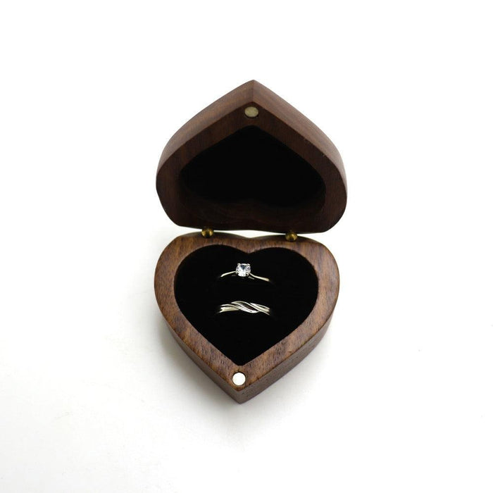 Walnut Wood Heart Single and Double ring Jewelry box - Jewelry Packaging Mall