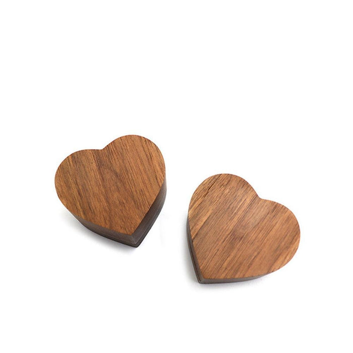 Walnut Wood Heart Single and Double ring Jewelry box - Jewelry Packaging Mall