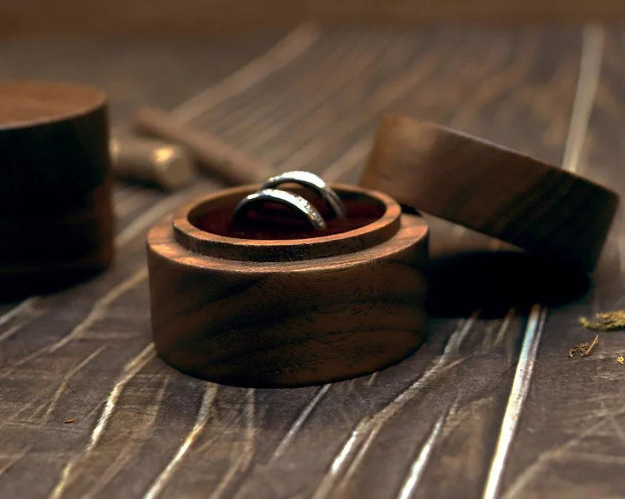Walnut Wooden Small Jewelry Ring Box with Two Slots Black Velvet - Jewelry Packaging Mall