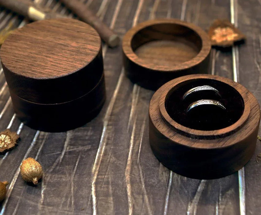 Walnut Wooden Small Jewelry Ring Box with Two Slots Black Velvet - Jewelry Packaging Mall