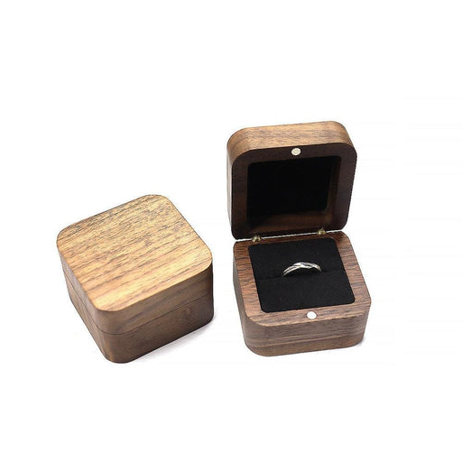 Wooden Ring Box for Wedding Ceremony 2 Slots Vintage Ring Bearer Box - Jewelry Packaging Mall